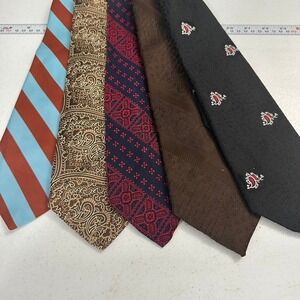Vintage Clip On Tie Lot 5 Mens Don Loper Monsieur Cravateur Paisley Stripe Retro